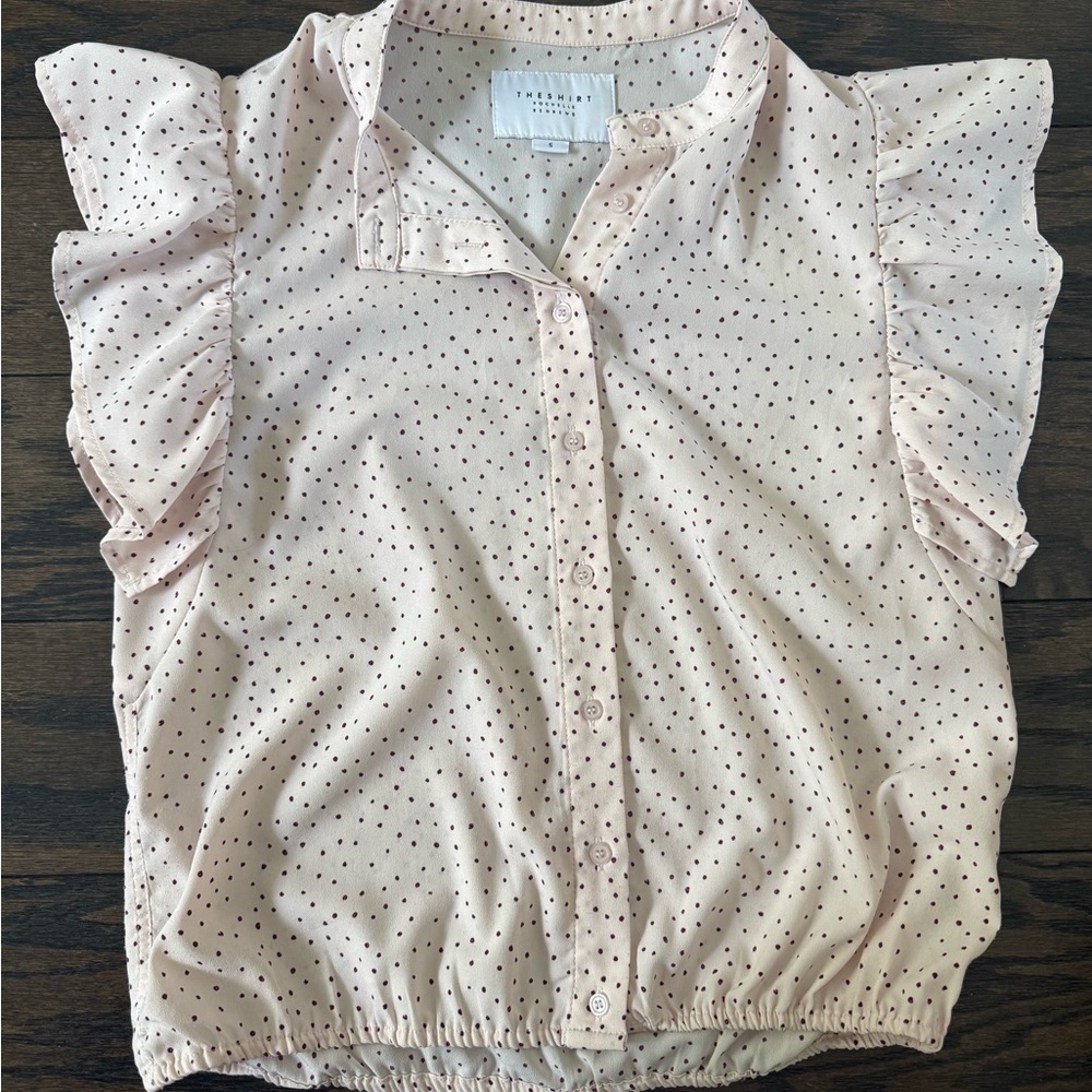 The Shirt by Rochelle Behrens Pink Blouse with Berry Dot Print